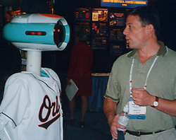 man talking with robot